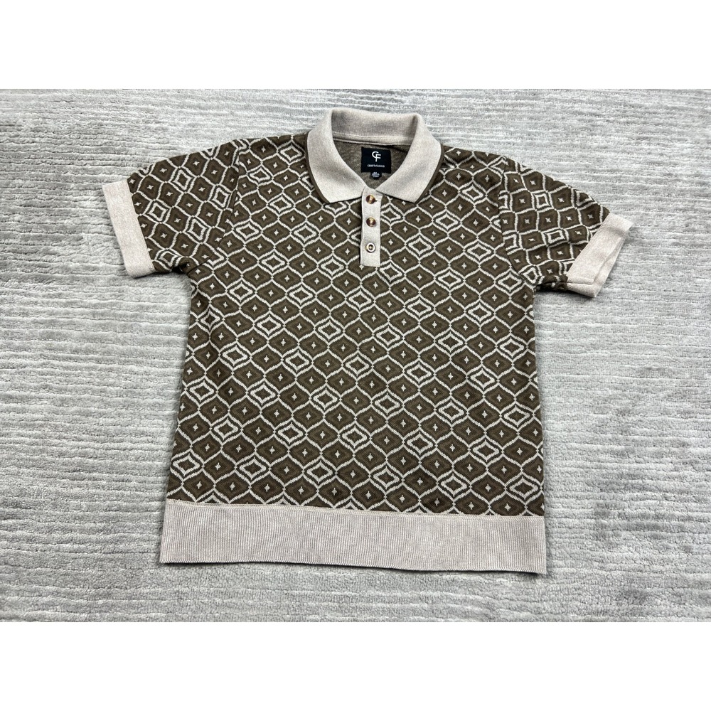 Craft + Flow Knit Polo Boys M Taupe Branson Geometric Diamond Sweater